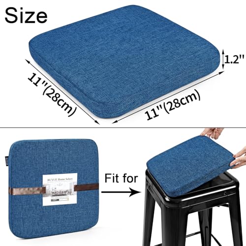 Image of BUYUE Friendly Woven Fabric Magnetic Bar Stool Cushion 1 Piece, Enhanced Anti-Slip Breathable Small Chair Seat Pad for Cafe Bistro Stackable Metal Stool (Square, Dark Blue, 1)