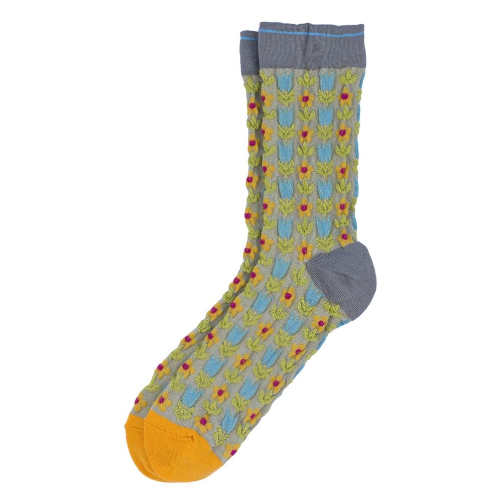 Joe Cool Unisex Green & Blue Cotton & Spandex Embossed Retro Flower Socks In