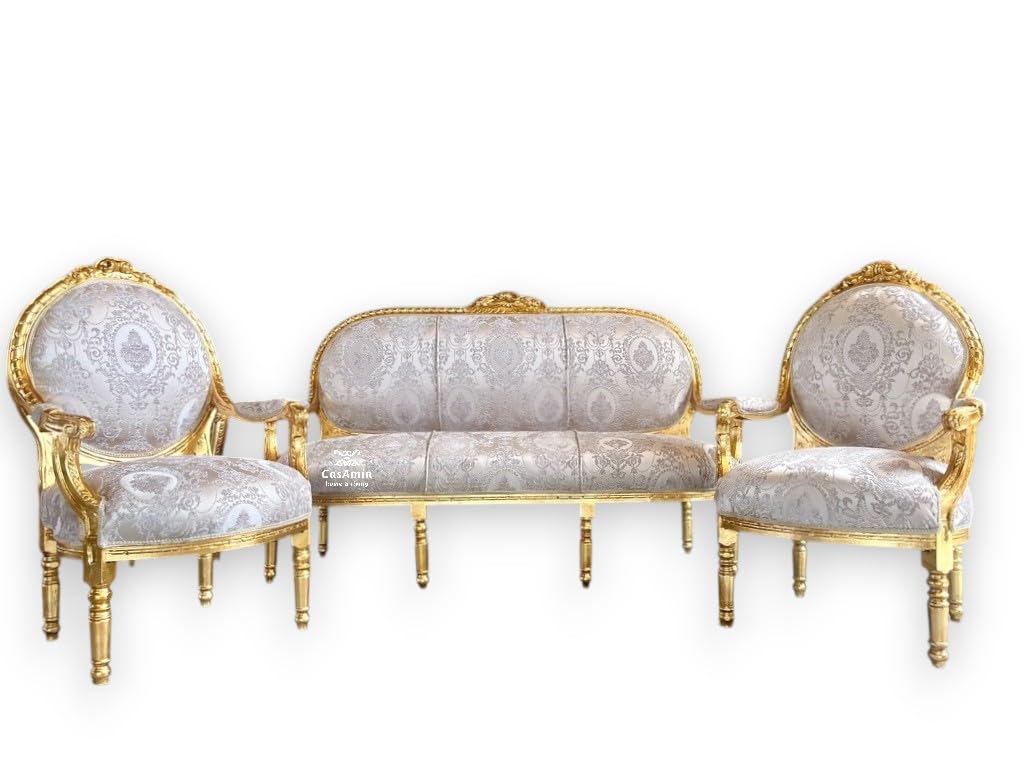 CasAmin Home & Living Ensemble de canapés de salon dorés, style rétro, baroque, rococo, pour salon, décoration d'intérieur pour hôtel et salon