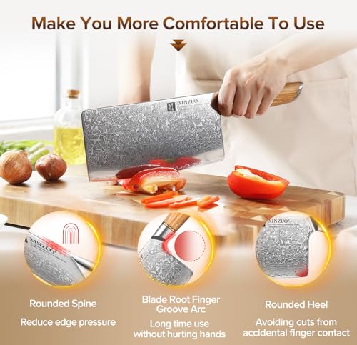 Foto von XINZUO 19cm Hackmesser, 73 Schichten Damaststahl Pulverstahlkern Hackbeil Chinesisches Kochmesser Multifunktions Chefmesser Fleischmesser -mit ergonomischer Olivenholz Griff -Lan Series