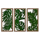 VGICH Wood Wall Decor 3 Pcs Boho Tropical Palm Leaves Wall Art Decoration Abstract Tropical Wall Art Rustic Palm Leaf Wood Art Wall Mount for Living Room Home Decor (B)