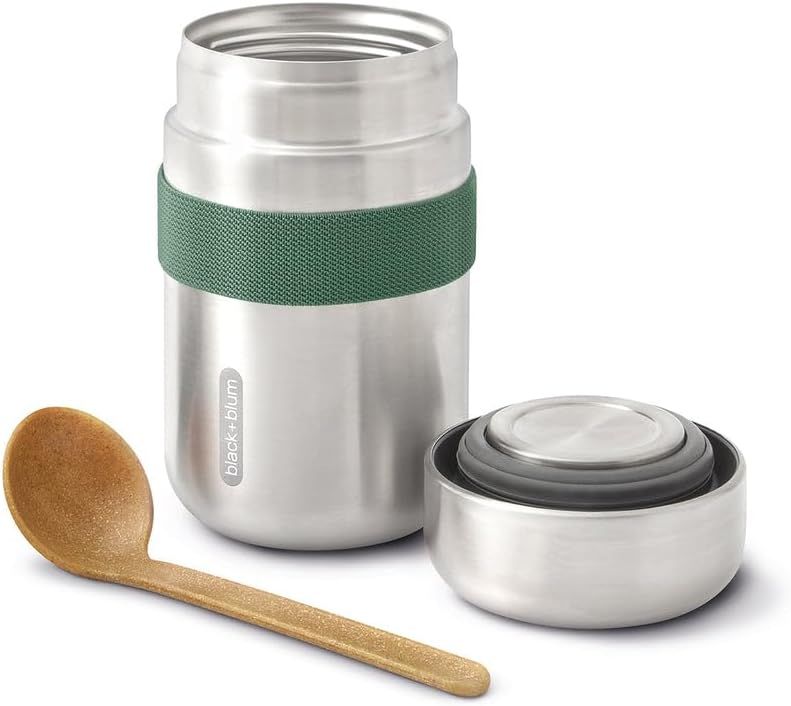 BLACK + BLUM Vacuum Food Flask | Leak Proof Insulated Stainless Steel Lunch Container with Ladle Spoon for Hot and Cold Food | Travel, Office Lunch Box for All Ages | 400 ml/13.5 fl oz, Ocean Blue
