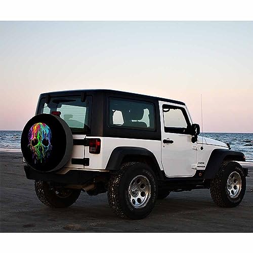 Image of Skull Colors Splats Spare Tire Cover Art Rainbow Skeleton Punk Fashion Hippie Weatherproof Universal Wheel Protectors Camper Tire Covers for Trailer Rv Travel(17 inch)