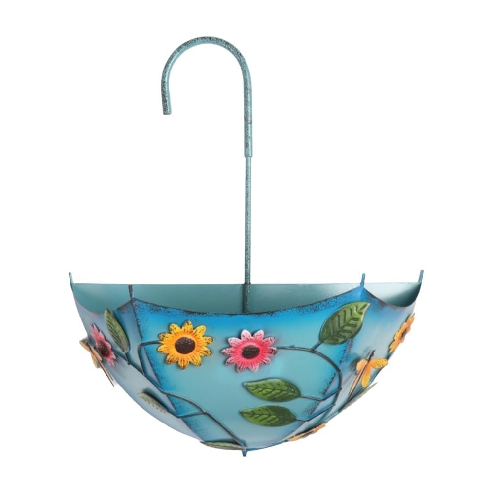 Hanging Planter, Iron Wall-Mounted Flower Pot for Garden Fence, Vintage Creative Decorative Plant Basket for Bedroom Living Room Office Outdoor(Blue)