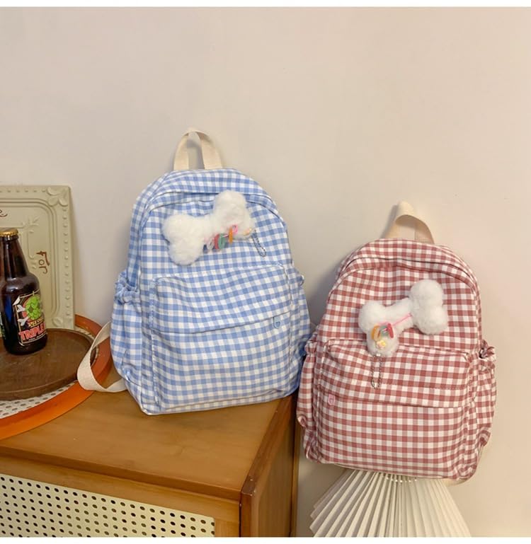 Cute Plaid Backpack for Women - 90s Grunge Aesthetic Trendy Daypack Checkerboard Travel Backpack Fashion Bookbag (Blue)3