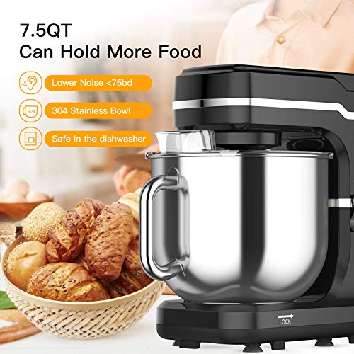 Stand Mixer, 10-Speed 7.5QT Electric Mixer Tilt-Head Kitchen Food Mixer for Baking&Cake, with Stainless Steel Bowl, Whisk, Dough Hook, Beater, Splash Guard (660W)BLACK (Renewed) - Thumbnail 4