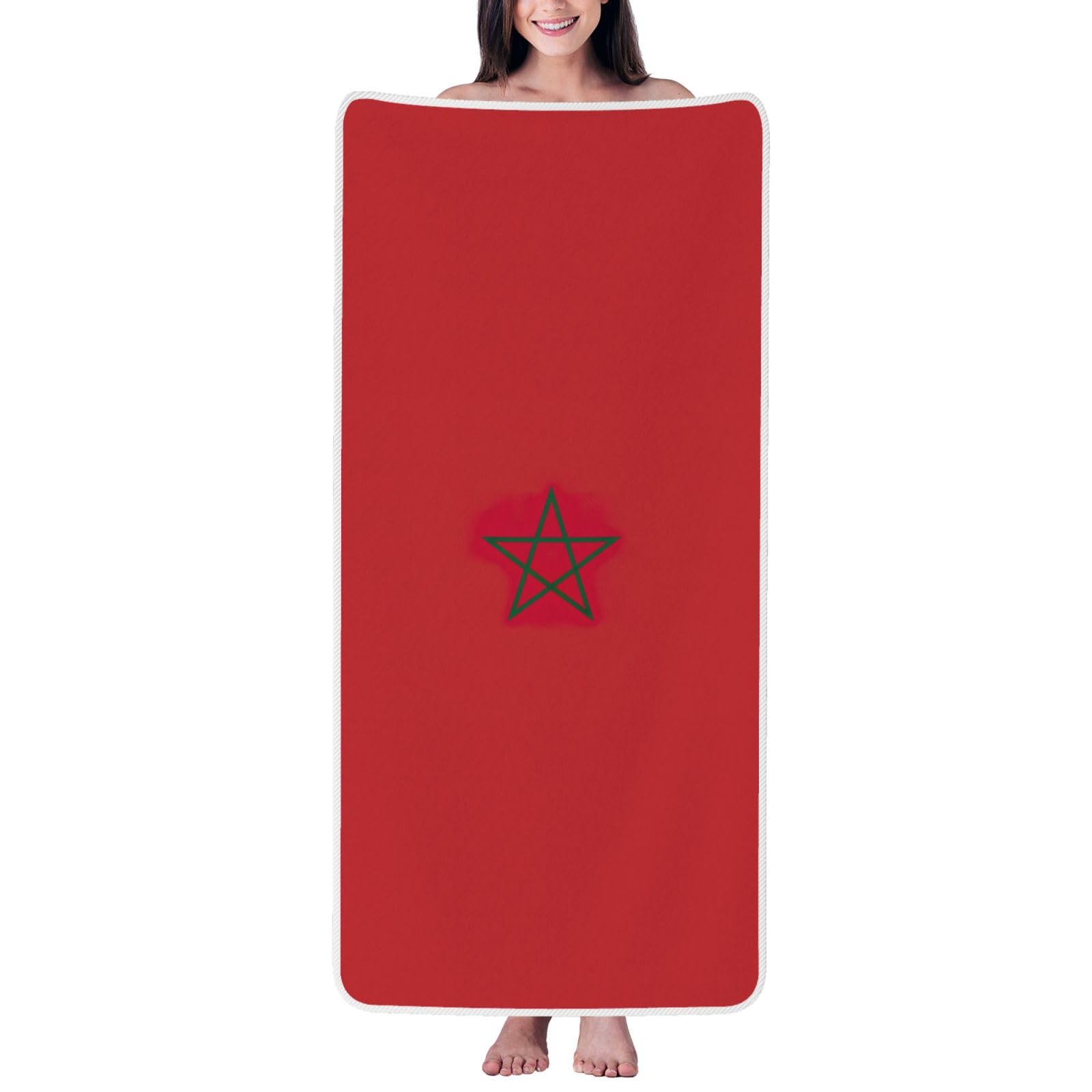 pojknbv Flag Of Morocco Print Comfortable Coral Velvet Bath Towel Home Bathroom Hotel Spa Beach Travel Holidays
