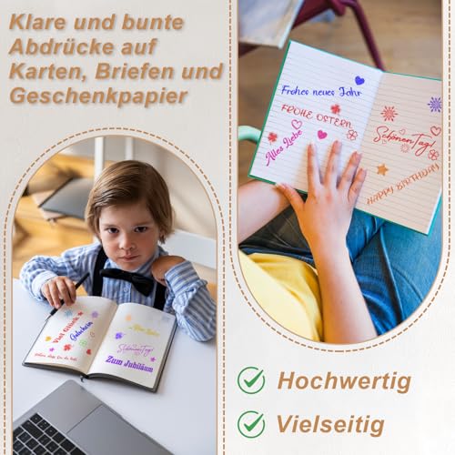 Stempelset 33 Stück Holzstempel mit Sprüchen und Motiven – Stempel Geburtstag, Einladung, Frohe Weihnachten, Happy birthday, Herz Stempel, Kreatives Stempel Set für Karten, DIY Deko