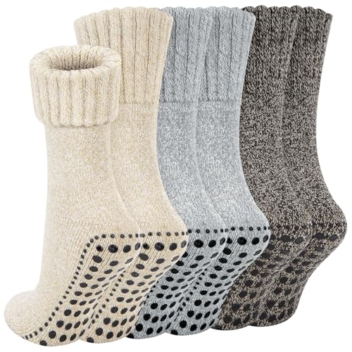 Chalier Finery 3 Pares de Calcetines Antideslizantes, Calcetines de Punto Grueso, Calcetines de Lana, Calcetines Térmicos, Sin Género, Para Hombres Y Mujeres EU42-46