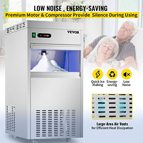 Vevor 110V Commercial Snowflake Ice Maker 220Lbs/24H, Etl Approved Food Grade Stainless Steel Flake Ice Machine Freestanding Flake Ice Maker For Seafood Restaurant, Scoop Included #TOP7