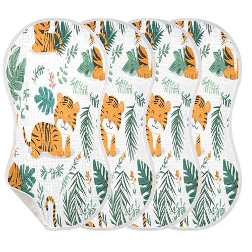 Cartoon Tiger Plant Burp Cloths Cotton Baby Washcloths,Large 22x11in Burping Cloth Absorbent and Soft for Newborn Baby Boys and Girls,4 Pack3