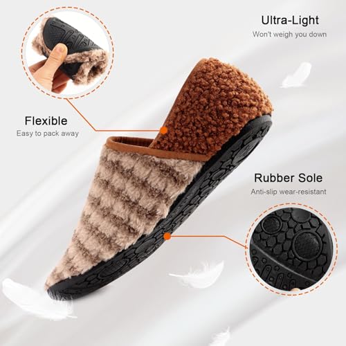 DOMMARE Fuzzy Men Women Slippers, Socks House Slipper Indoor Closed Back Lightweight Cozy Faux Furry Lining Barefoot Slippers, Travel Slippers Non-Slip Sole Warm Slippers3