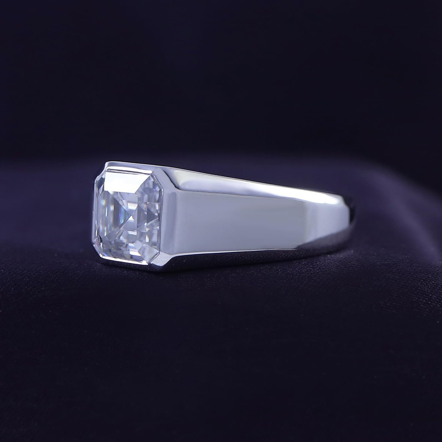 SAVEARTH DIAMONDS Solitaire Ring 1.75 to 3.50 Cttw Asscher Cut Lab Created Moissanite Diamond Bezel-Set Signet Engagement Ring In 14K Gold Over Sterling Silver For Men (G-H Color)