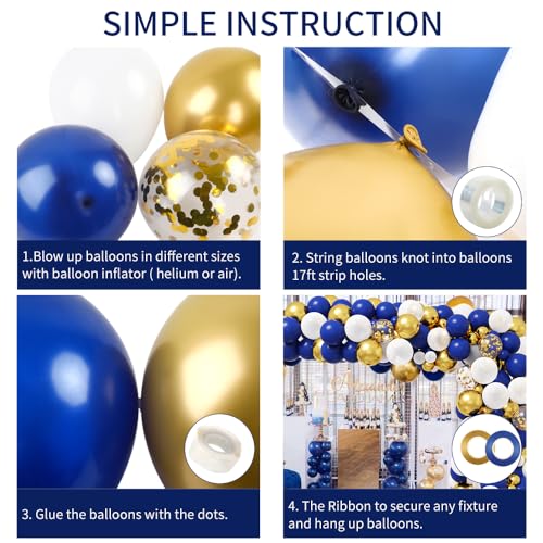 image for RUBFAC 142pcs Royal Blue Gold Balloon Garland Arch Kit, Royal Blue and