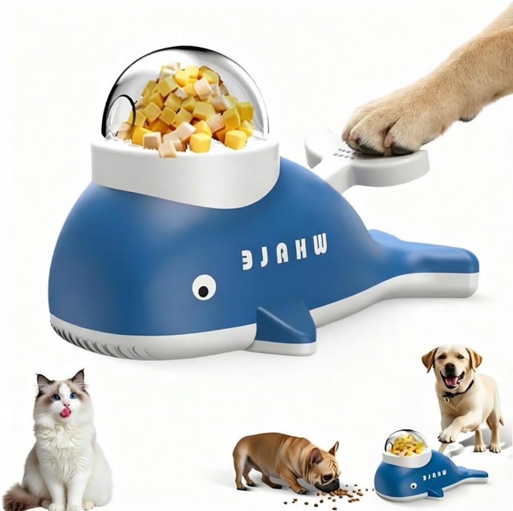 Amazon.com: Interactive Dog Treat Dispenser Toy, Whale Shape Puzzle Feeder with Press Button and Rotating Design, Blue and White, Slow Feeding Game for Dogs and Cats : Pet Supplies
