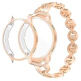 レディース キラキラストラップ Garmin Venu 3sスクリーンプロテクターケースとメタルウォッチバンド garmin Venu3s TPUソフトケースバンパー用 (A ローズゴールド、Venu 3s)