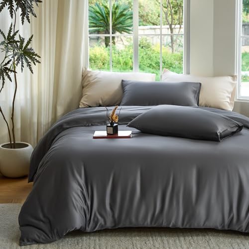 DOZ Duvet Cover Set 100% Viscose derived from Bamboo Organically Grown Buttery Soft Cooling Duvet Covers High GSM 1 Duvet Cover and 2 Pillowcases 106x90 (Storm King/Cal King)