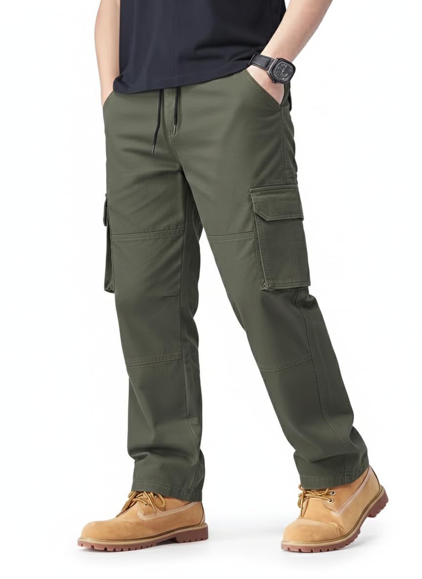 wesofint Men's Cotton Cargo Pant | 4 Pocket Drawstring Elastic Waist Relaxed Fit Straight Leg, Breathable Durable Work Hiking Casual Trousers in 6 Colors Sizes 30 to 40-picture-42