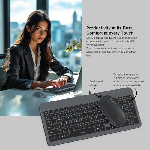 Image of FINGERS ImperialCombo-D2 Wired Keyboard & Mouse Combo (Slim Design, Scissor Keys Laptop-Style Typing, Compact Size Layout, 1000 DPI, Windows | macOS | Linux Compatible), Jet Black