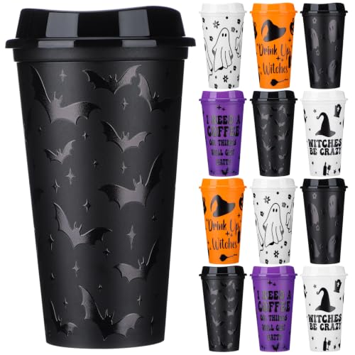 Pickmesh 12 Pack Halloween Witch Themed Coffee Cups 16 oz with Lids