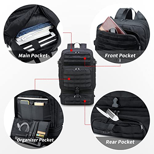 Bertasche Lunch Backpack For Men, 15.6 Inch Laptop Backpack For Work College Travel Camping Tactical Molle Daypack, Black #TOP2