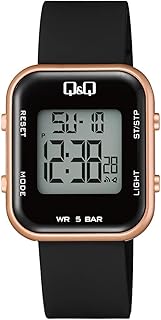 Q&Q ساعة رقمية بمينا شفاف وسوار للبنات -M207J004Y لون ذهبي وردي رقمي تناظري