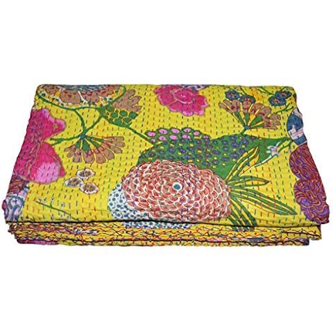 Ramdevcrafts Mudit Crafts Indian Handmade Patchwork Cotton Kantha Quilt Throw Blanket Bedspread Throw Gudari Blanket Bed Cover (90 X 108 Inch) Cover