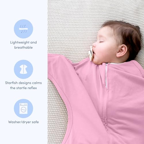 Image of SleepingBaby Zipadee-Zip Transition Swaddle - Cozy Baby Swaddle Blanket with Zipper Convenience - Roomy Wearable Blanket for Easy Diaper Changes - Classic Rose Pink, Large (12-24 Months)
