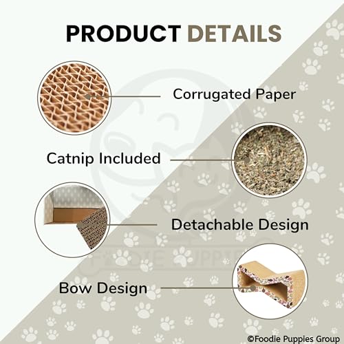Image of Foodie Puppies 2-in-1 Reversible Cat Scratcher Pad with Catnip for Cats & Kittens - (Bow Scratcher 53 x 22 x 30 cm) | Durable Corrugated Cardboard Cat Scratching Pad Furniture Protection, Play & Rest