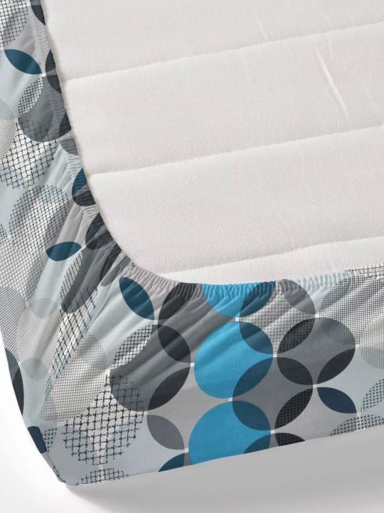 Image of King Size Fitted Bedsheet for Double Bed | 300 TC Cotton Feel Microfiber | All Around Elastic with 2 Frill Pillow Covers | Soft & Durable | (GreyGeometricFrill, Fitted - Double72x72)