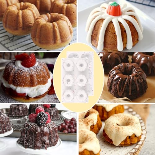 Huakener FLUTED TUBE CAKE PAN 183-2 2 Pcs Mini Bundt Cake Pan, 6-Cavity Fluted Tube Cake Pan, Non-Stick Silicone Baking Mold thumb #3