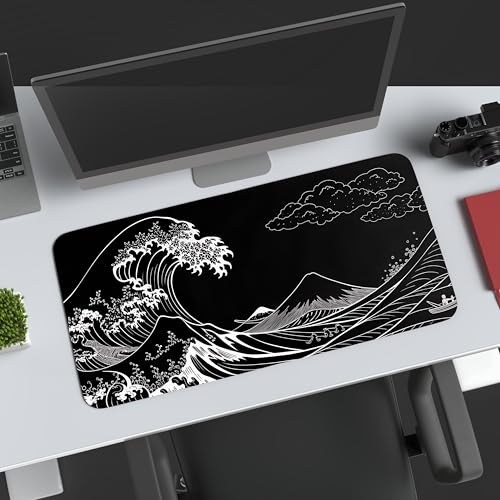 Image of Full Kuro Tsunami Premium Desk Mat | Anti-Skid | Anti-Slip | 60 x 28 cm | Laptop Mat for Work from Home /Office /Gaming- Extended Mouse pad and Keyboard Desk mat