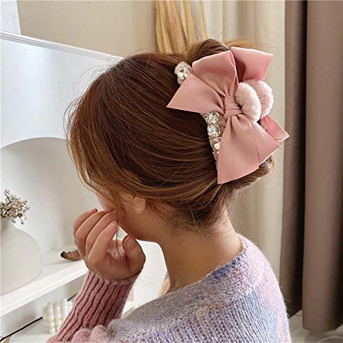 Vintage Geometric Simple Bowknot All-Match Girls Plush Hair Claw Korean Style Hair Clip Female Hair Accessories Acrylic Shark Clip(Beige) #TOP1