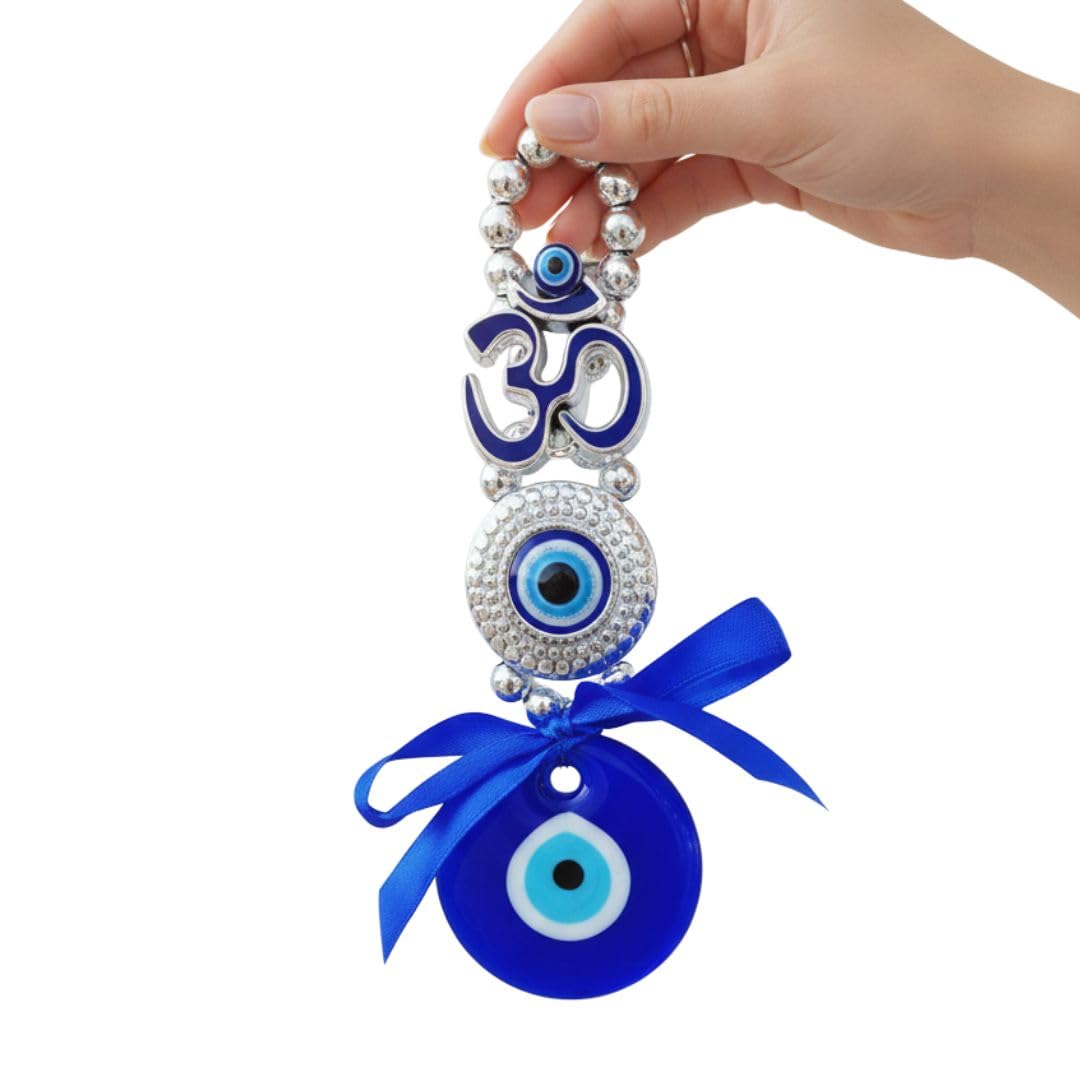 Turkish Feng Shui Vastu Blue Glass Evil Eye Hanging/Door Hanging Nazar Batu for Protection and Good Luck - Perfect for Gifting Home or Office (Om)