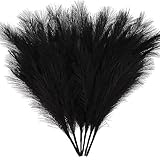 ZIFTY 6-Pcs 17' Black Pampas Grass Faux Pompas Fluffy Artificial Fake Flower Gothic Decorations for Black Bathroom Decor Vase Filler Ins Style Modern Home Decor Halloween (Black)