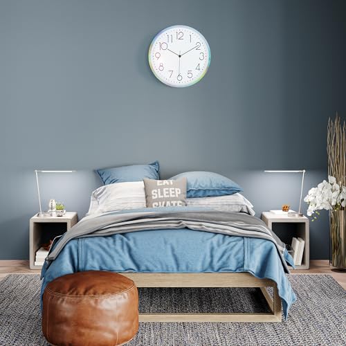 Image of Lafocuse 12 Inch Cool Silver Wall Clock for Living Room Decor, Silent Analog Wall Clock Battery Operated for Kitchen Bedroom