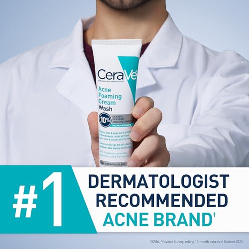 CeraVe Acne Foaming Cream Wash, 10% Benzoyl Peroxide Facial Cleanser, 5oz - image 6