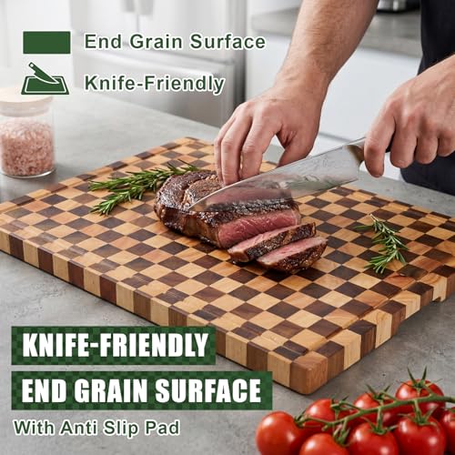 Tabla de Cortar Extra Grande Patelai de Madera de Acacia, 61 x 45,7 cm, con Ranuras para Jugos y Asas Integradas para Cortar Carne, Queso, Frutas y Verduras miniatura 4