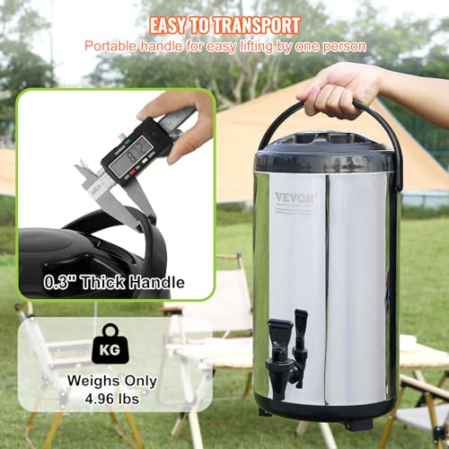 Image of VEVOR Stainless Steel Insulated Beverage Dispenser, 2.4 Gallon 9.2 Liter, Thermal Hot and Cold Drink Server Dispenser with Spigot Handle, Food-grade for Hot Tea Coffee Water Restaurant Drink Shop