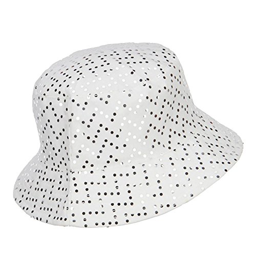 Ladies Bling Disk Bucket Hat - White Osfm #TOP2