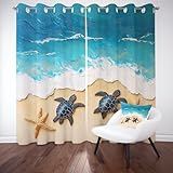 Biauyaii Ölgemälde Meer Strand Gardinen Blickdicht Thermovorhang Kälteschutz Meeresschildkröten Seester Vorhänge Verdunklungs Wohnzimmer 245 x 140 cm (2er Pack) Gardinen Mit Ösen Schallschutz Vorhang