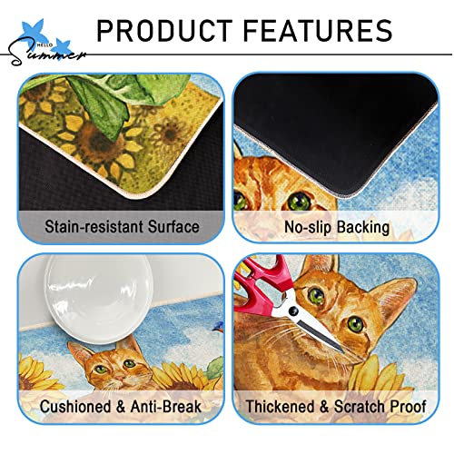 Tailus Fall Orange Cats Sunflower Cardinal Decorative Kitchen Rugs Set Of 2, Autumn Red Bird Kitchen Mat Non-Slip Floor Mat, Spirng Summer Home Kitchen Decorations - 17X29 And 17X47 Inch #TOP3
