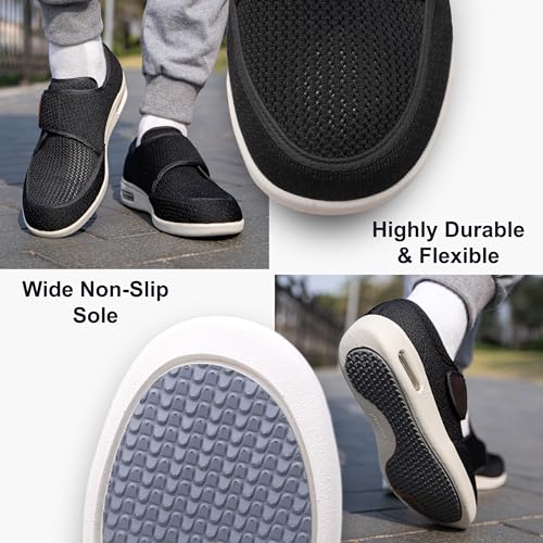 youyun Diabetic Shoes for Men Wide Width Elderly Men's Diabetic Shoes Adjustable Closure Breathable Lightweight Non Slip Air Cushion Sneakers for Swollen Feet Edema,Black 11 by youyun - Used condition - Image 7