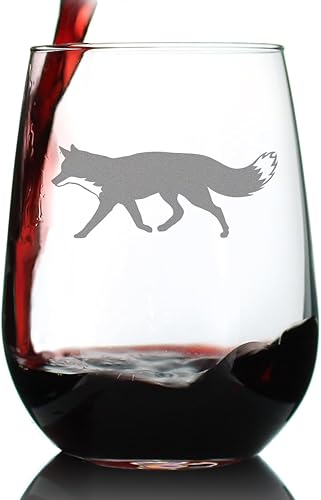 Fox Silhouette Stemless Wine Glass - Cabin Themed Fox Gifts or Rustic Fox Decor for Women and Men - Large 17 Oz Glasses