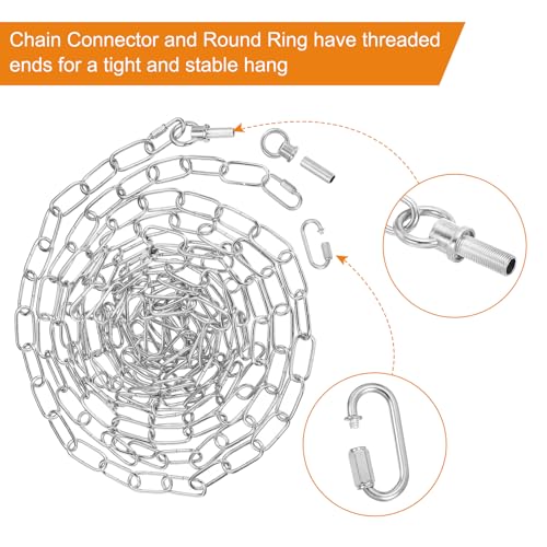 Image of PATIKIL 10 Feet Lighting Chain for Hanging Lamp, 2 Set Chandelier Chain Light Fixture Chain Load Capacity 65 Lbs for Pendant Light, Ceiling Fan, Silver