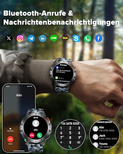 Smartwatch Herren Fitness Uhren: LED Taschenlampe Wasserdicht IP68 Sport Fitnessuhr - Tracker Blutdruck Schrittzähler Pulsmesser Smart Watch Männer Kompatibel Android iOS – Bild 5