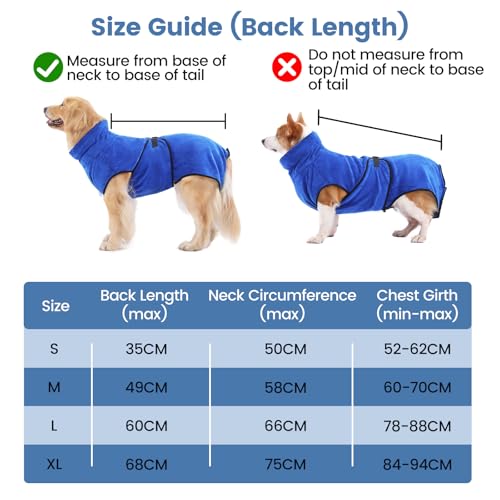 PETTOM Hunde-Bademantel Mikrofaser Hundehandtuch Schnell Trocknend mikrofaser Handtuch Super Saugfähig Komfortabel und mit Verstellbaren Trägern für Haustiere Hunde und Katzen,Blau (XL)