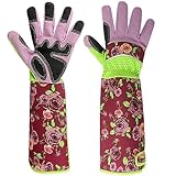 Yiomxhi Gartenhandschuhe für Damen, Rosenhandschuhe Dornenfest mit Unterarmschutz Blumenmuster, Schutzhandschuh Beschneiden von Rosen, Atmungsaktiv Lange Arbeitshandschuhe für Garten