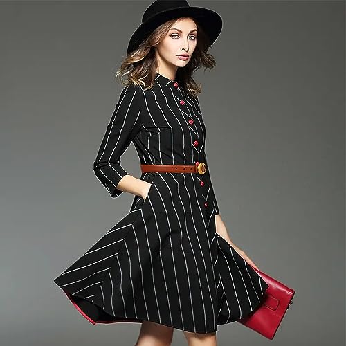 Image of Women's Fashion Classic Metal Buckle Leather Belt with Jeans Dress