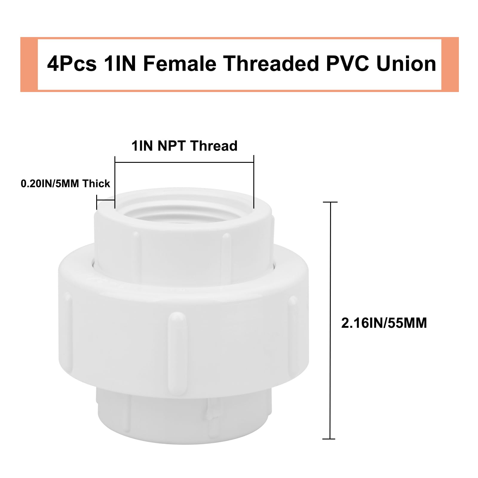 Snapklik.com : 4Pcs 1Inch Female Threaded PVC Union Coupling Pipe Fitting